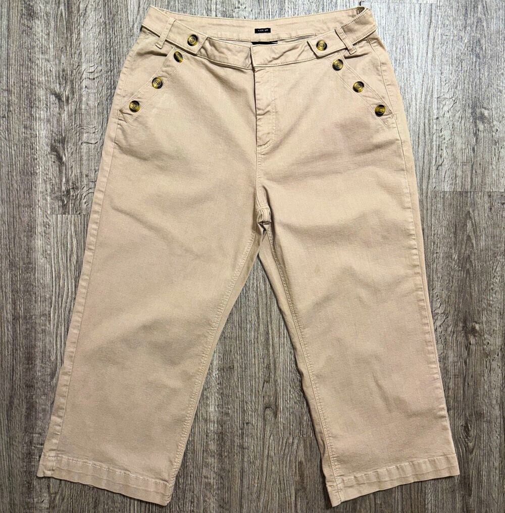 Simply Vera Vera Wang Wide Leg Cropped Pants Beige Twill Cotton Button Pockets